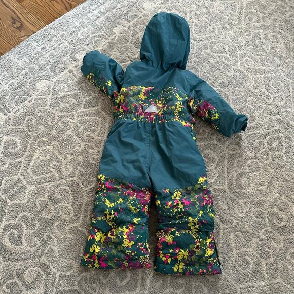 LL Bean Coldbuster Snowsuit Blue Yellow Pink Toddler 12-18 Mo Adjustable Stitch - Picture 4 of 9